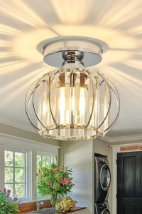 Bella Luce Model Krom Renk Kaplama Metal Kristal Taşlı Yatak Salon Oturma Odası Plafonyer Avize